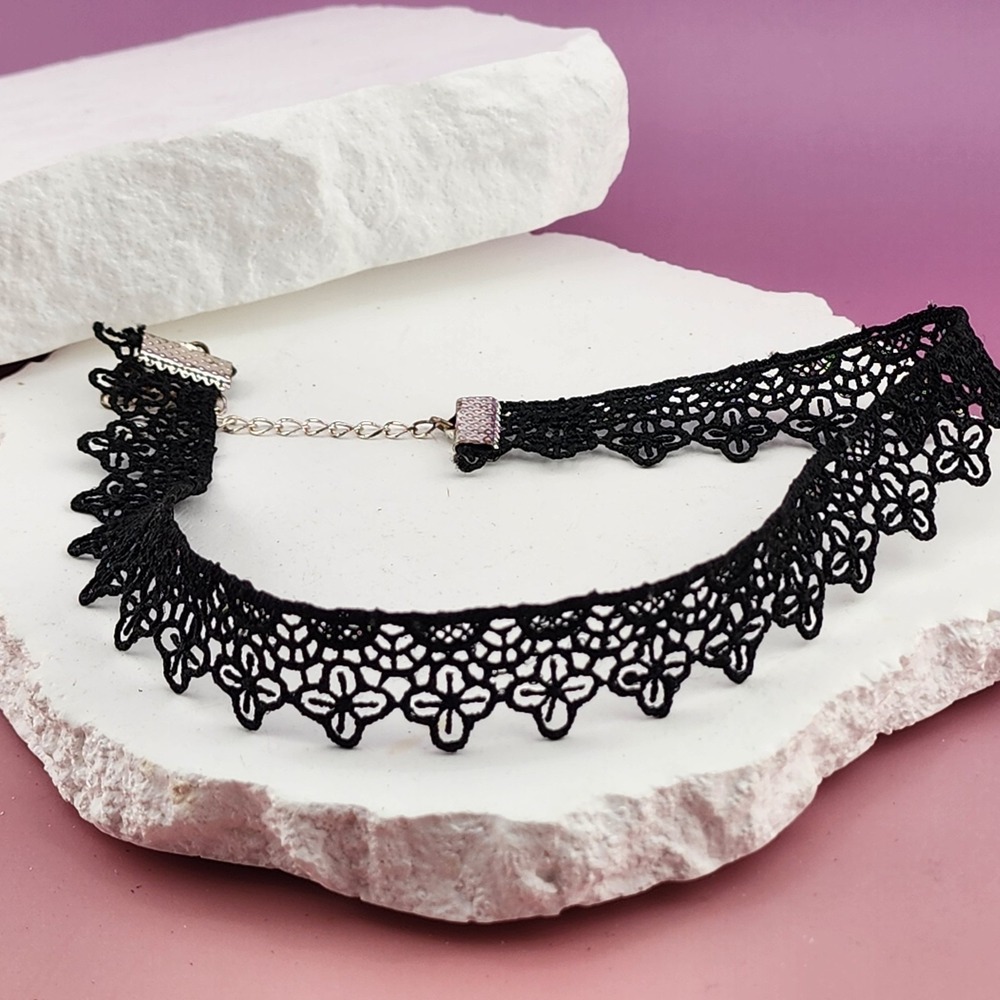 Black Floral Lace Choker Gothic Victorian Adjustable Collar Statement Necklace